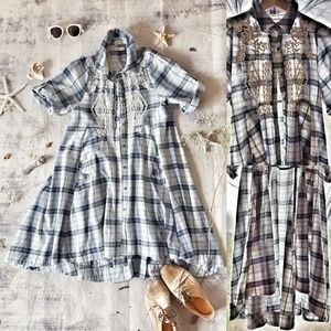 Kyla Sea shirt dress 100%cotton plaid gray size S